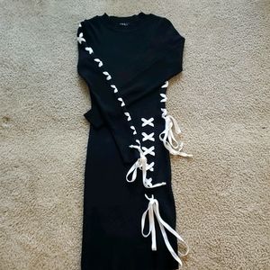 Black with White Ties Sweater Dress